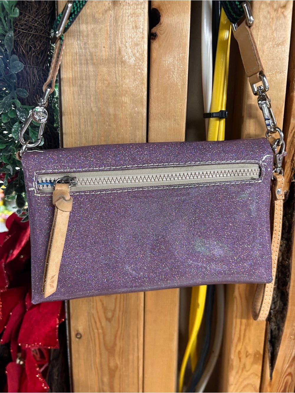 Consuela Purple Glitter Crossbody with Striped Adjustable Strap - Picture 3 of 3